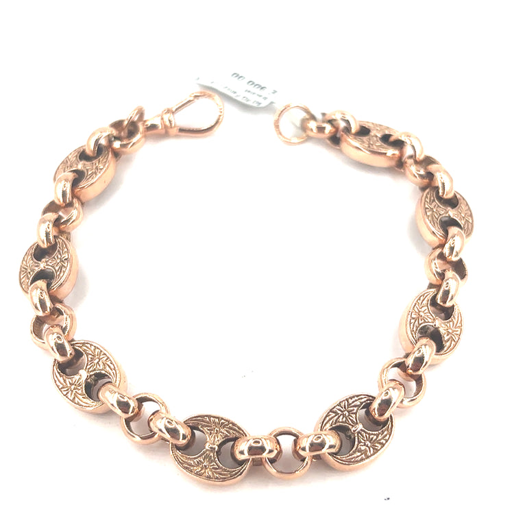 Women’s 9ct Rose Gold Anchor Link Engraved Bracelet - 8”