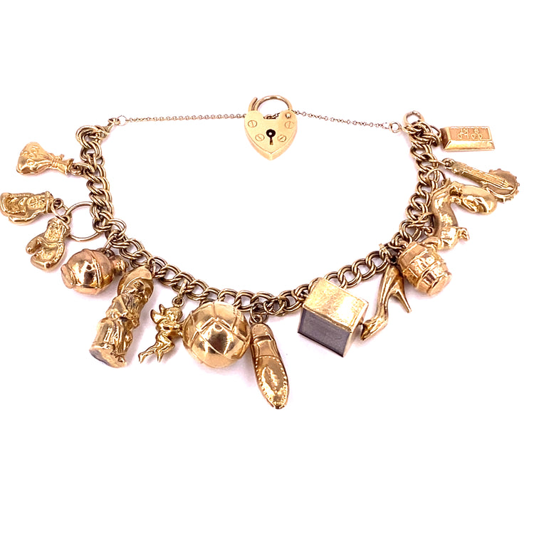 Women’s 9ct Yellow Gold Vintage Charm Bracelet - 25g