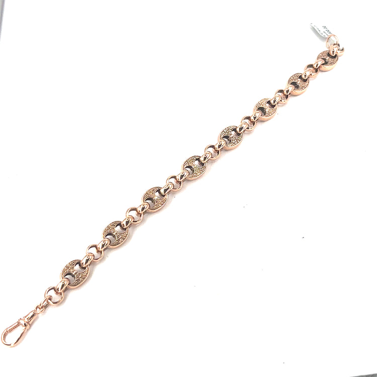 Women’s 9ct Rose Gold Anchor Link Engraved Bracelet - 8”
