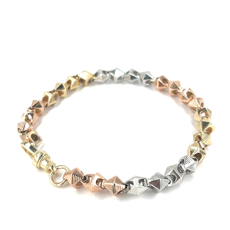Men’s 9ct Yellow Rose White Gold Pyramid Bracelet-32g
