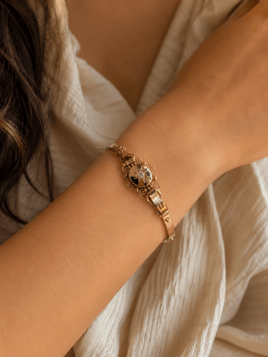 15ct Rose Gold Filigree Diamond Starburst Bangle - Hyman’s Jewellers