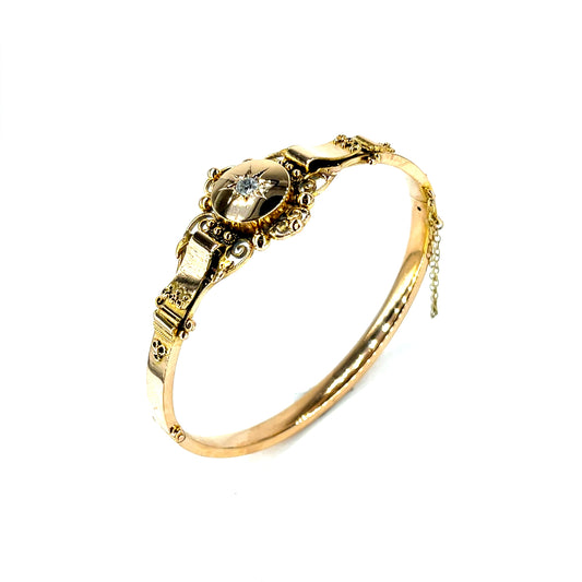 15ct Rose Gold Filigree Diamond Starburst Bangle - Hyman’s Jewellers