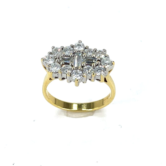 18ct Yellow Gold Diamond Cluster Ring with Baguette Centre - Hyman’s Jewellers