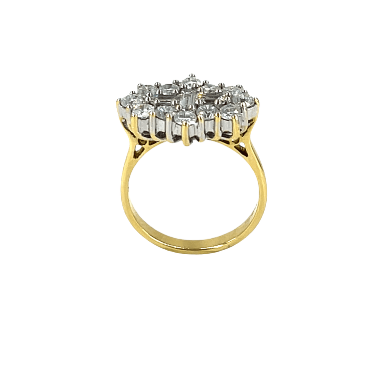 18ct Yellow Gold Diamond Cluster Ring with Baguette Centre - Hyman’s Jewellers
