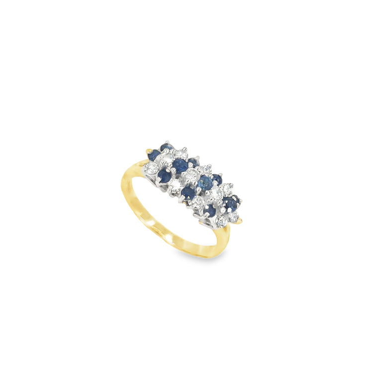 Women’s 18ct Yellow Gold Diamond Sapphire Cluster Ring - 2.5g 0.30ct