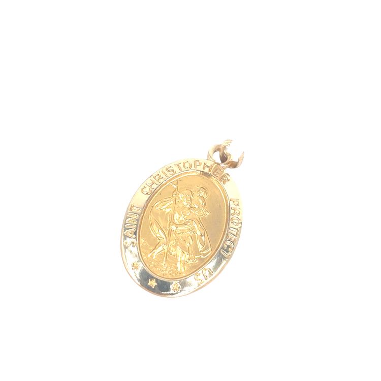 Women’s 9ct Yellow Gold Saint Christopher Yellow Gold Oval Pendant- 2.5cm 3G