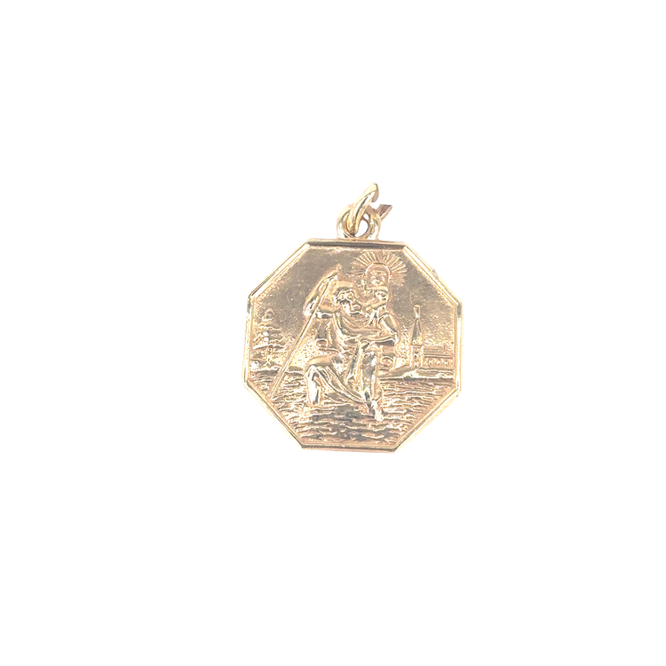 Women’s 9ct Yellow Gold Saint Christopher Octagonal Pendant-2.5g 1.5cm