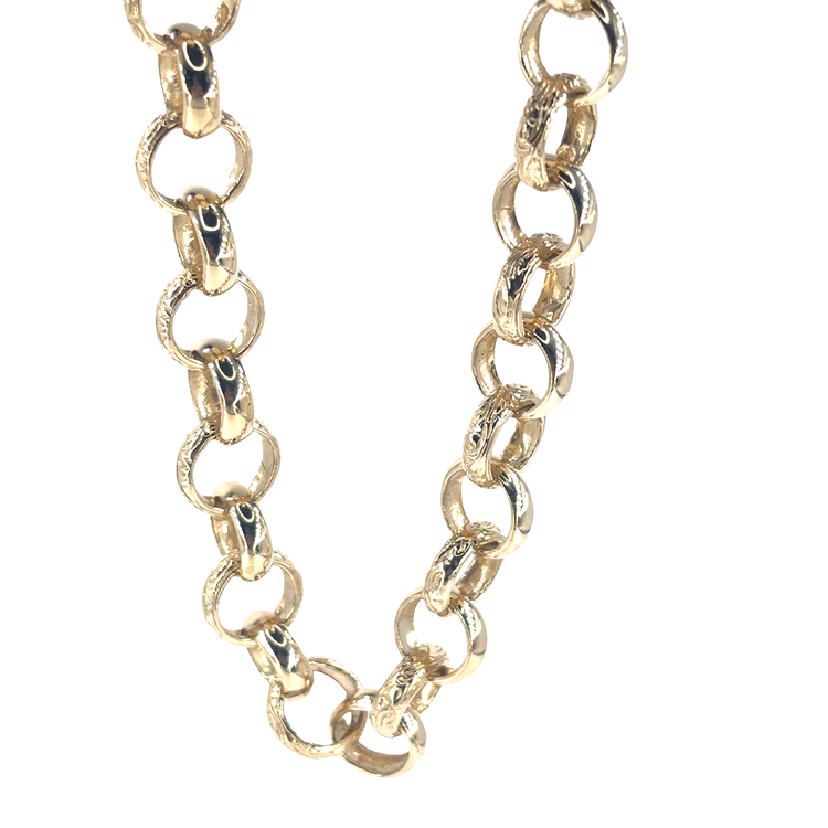 Men’s 9ct Intricate Yellow Gold Belcher Link Chain Necklace- 20” 1cm 54.7g