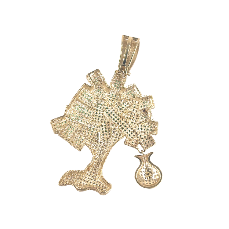 Men’s 9ct Yellow Gold Money Tree Pendant with white and Green Cz- 13.3G 6cm