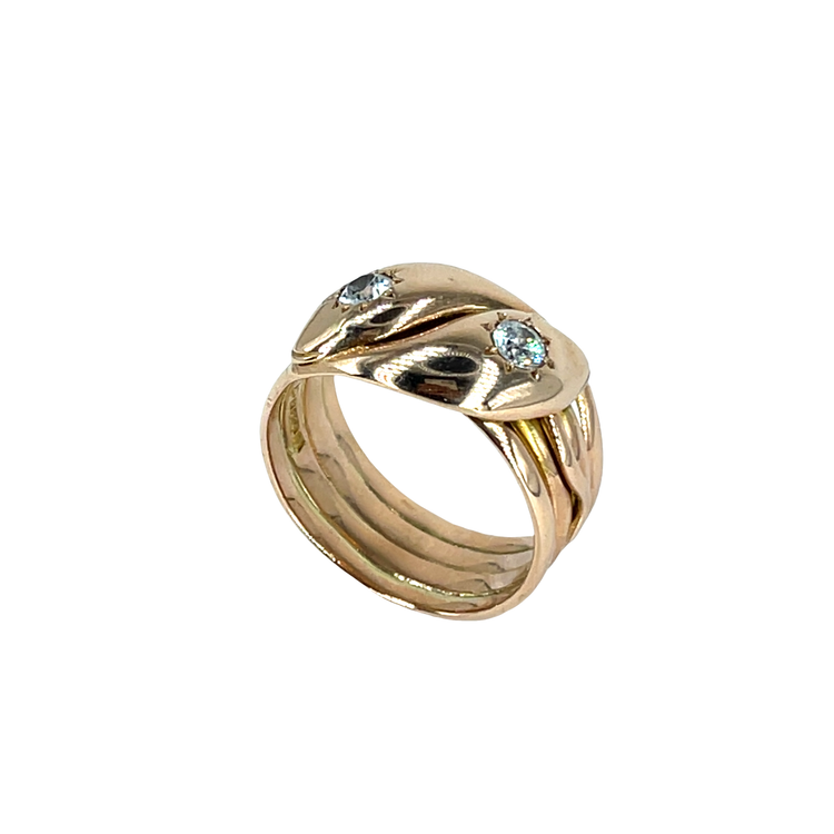 9ct Rose Gold Double-Headed Snake Ring with Diamonds