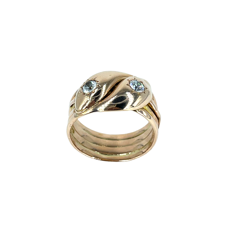 9ct Rose Gold Double-Headed Snake Ring with Diamonds