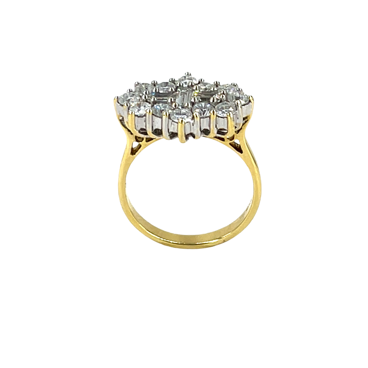 18ct Yellow Gold Diamond Cluster Ring with Baguette Centre