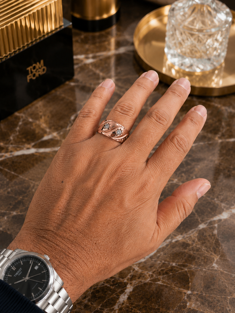 9ct Rose Gold Double-Headed Snake Ring with Diamonds