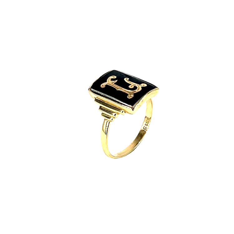 9ctYellow Gold Black Onyx Initial Signet Ring
