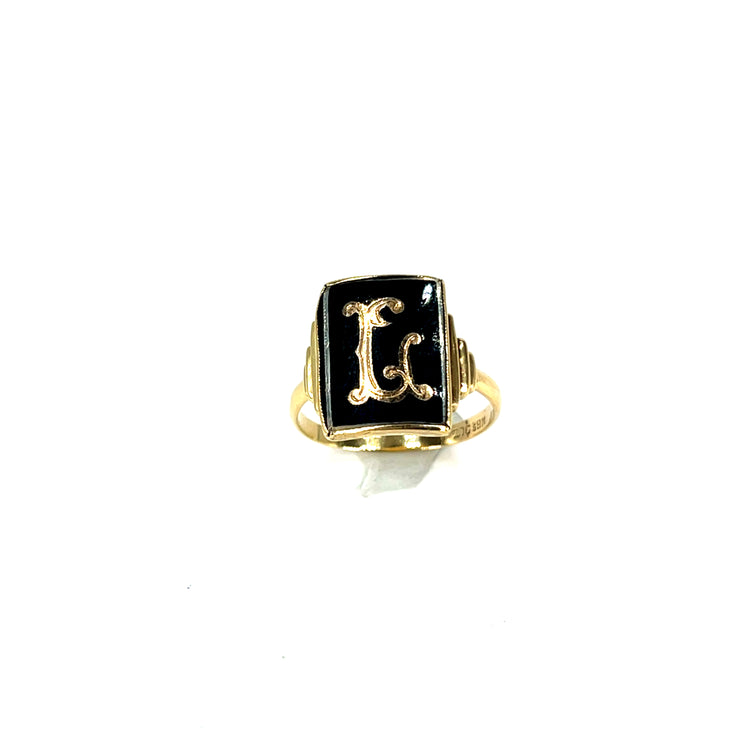 9ctYellow Gold Black Onyx Initial Signet Ring
