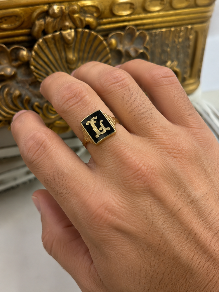 9ctYellow Gold Black Onyx Initial Signet Ring