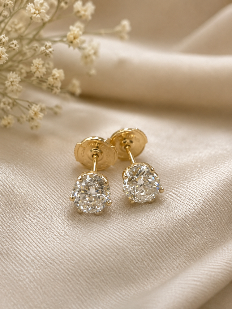 18ct Yellow Gold Round Diamond Solitaire Stud Earrings