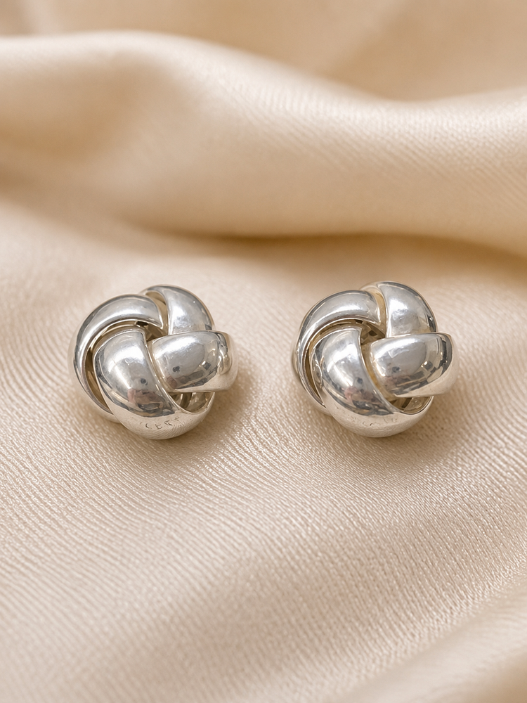 Classic Sterling Silver Love Knot Stud Earrings