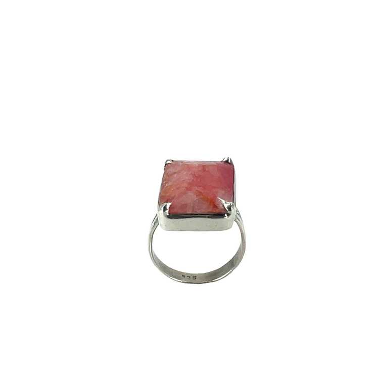 Rectangular Red Ruby Solitaire Ring — Sterling Silver