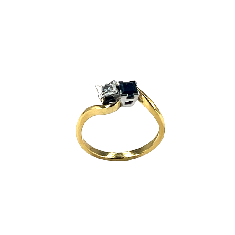 18CT Yellow Gold Bypass Ring with Deep Blue Sapphire 4.1g