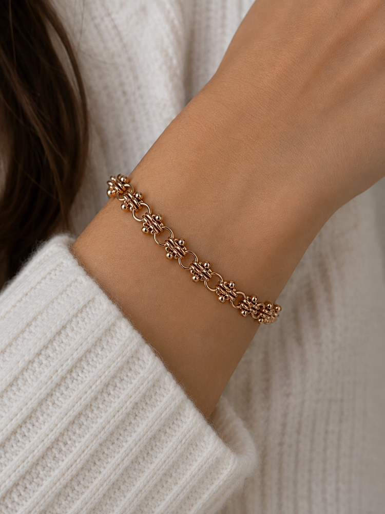 9CT Rose Gold Fancy Link Chain Bracelet with T-Bar Clasp 15.4g