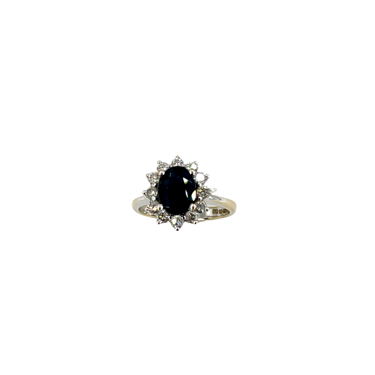 Deep Blue Sapphire Halo Cocktail Ring in 18CT White Gold