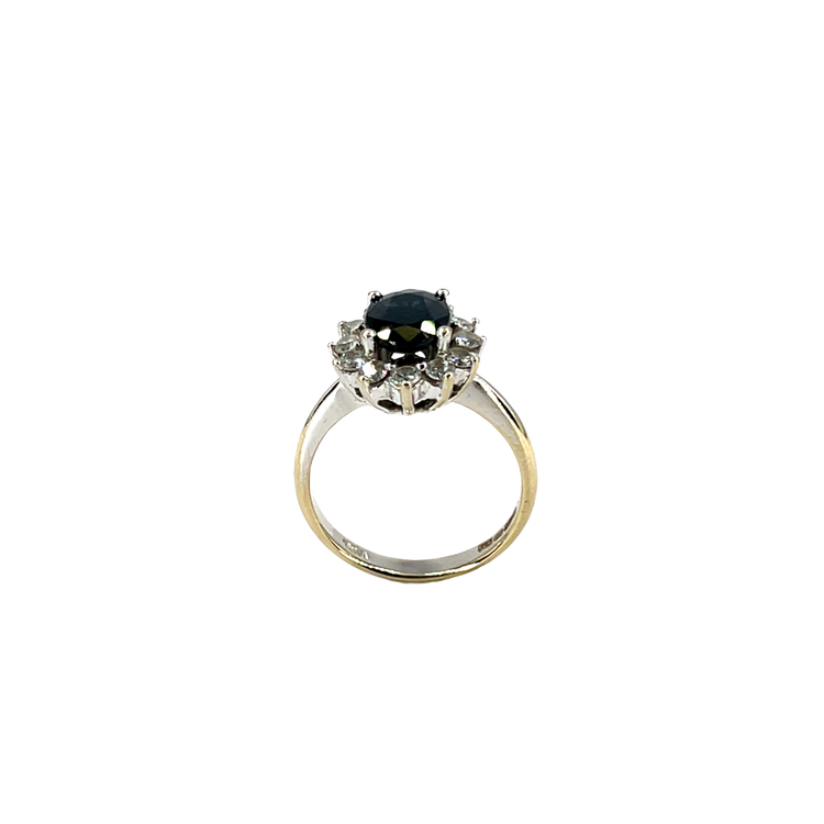 Deep Blue Sapphire Halo Cocktail Ring in 18CT White Gold