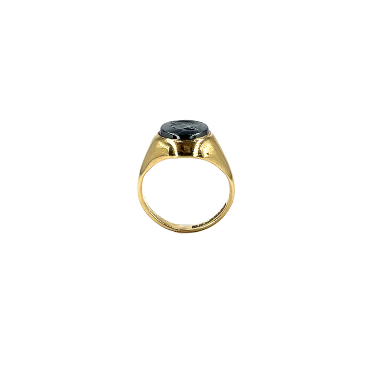 9CT Yellow Gold Carved Obsidian Signet Ring