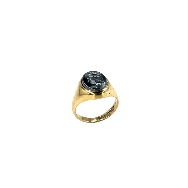 9CT Yellow Gold Carved Obsidian Signet Ring