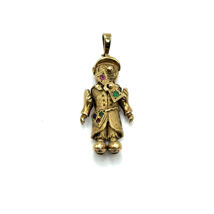 9CT Yellow Gold Articulated Clown Pendant with Ruby Accents 9.4g