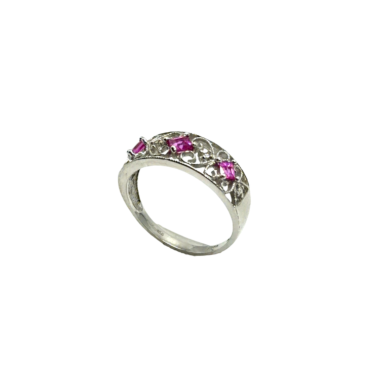 Vintage-Inspired Filigree Ruby Multistone Ring in 9CT White Gold 2.3g