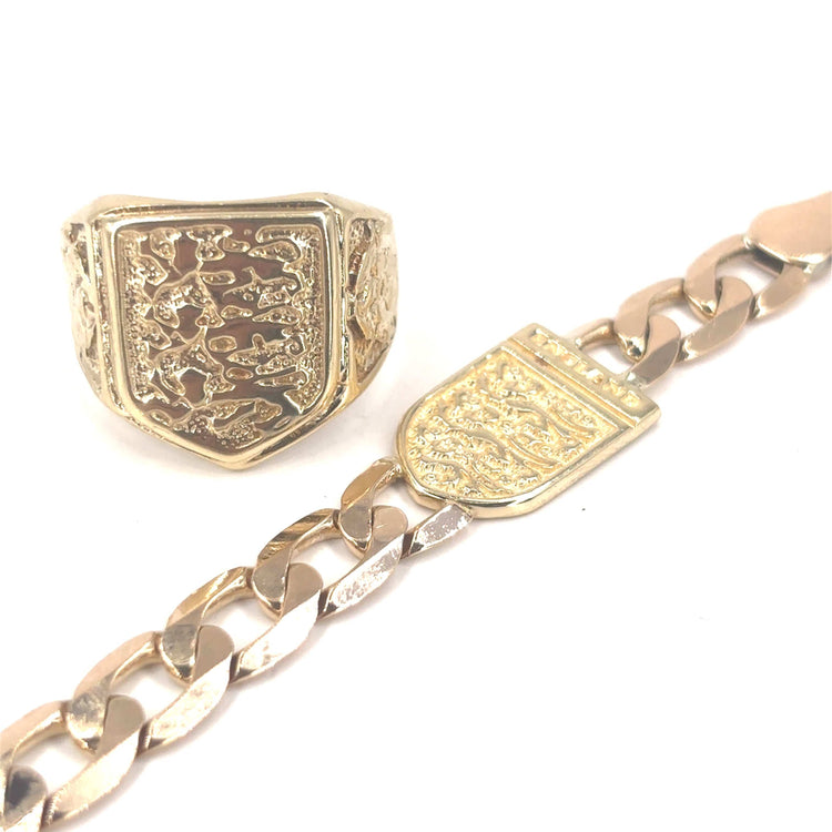 Men’s 9ct Yellow Gold 3 Lions Curb Bracelet - 13g