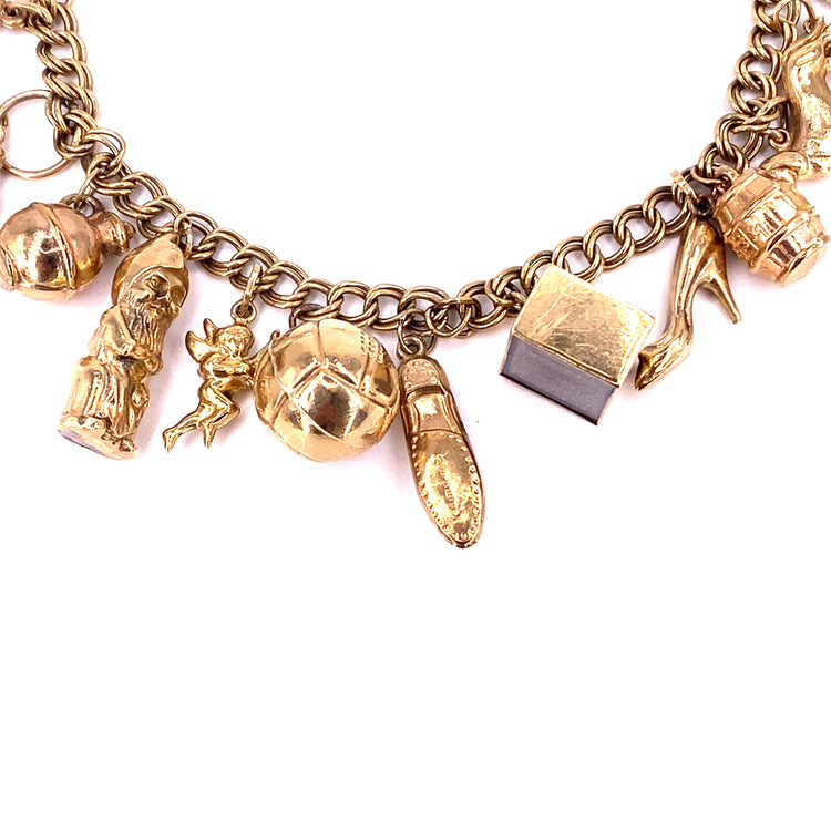 Women’s 9ct Yellow Gold Vintage Charm Bracelet - 25g