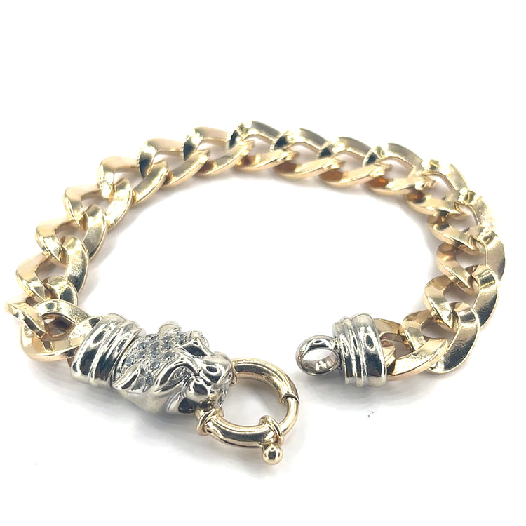 Men’s 9ct Yellow Gold Curb Panther Bracelet- 62g