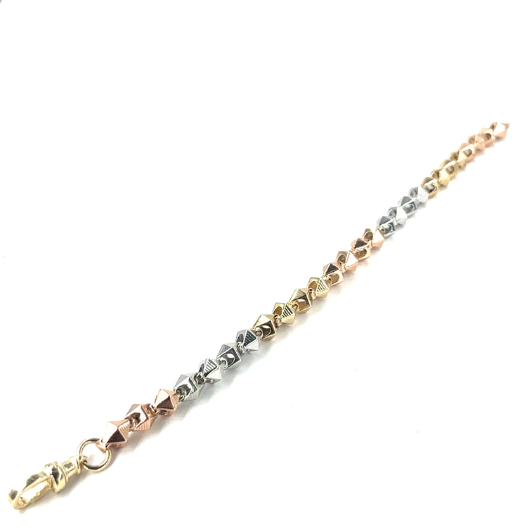 Men’s 9ct Yellow Rose White Gold Pyramid Bracelet-32g
