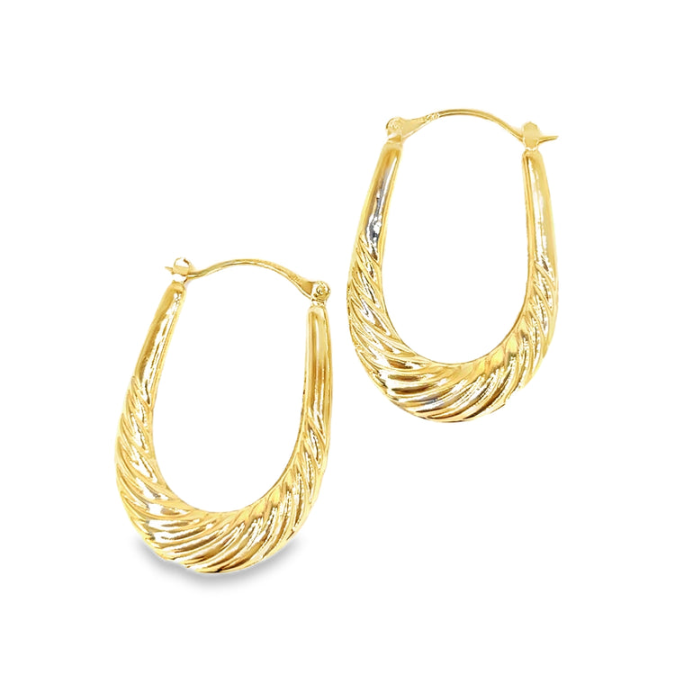 Women’s 9ct Yellow Gold Scalloped Edge Hoop Earrings -2g