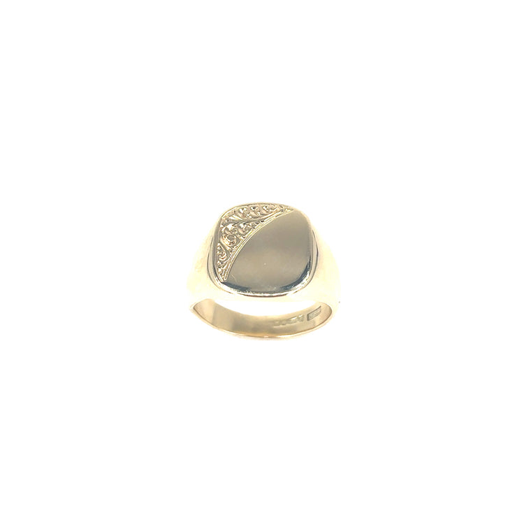 Men’s 9ct Yellow Gold Engraved Signet Ring - 11.5g