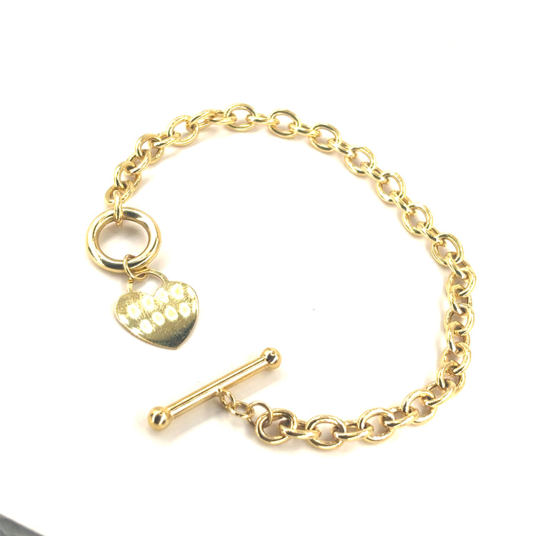 Women’s 9ct Yellow Gold Hollow Heart Hook Eye Bracelet - 6g