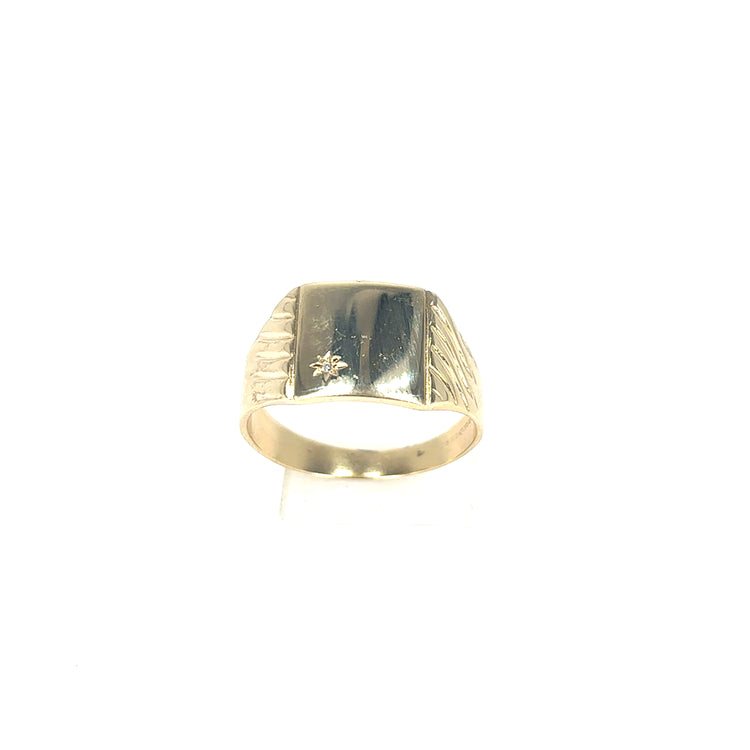 Men’s 9ct Yellow Gold Diamond Signet Ring - 6.1g