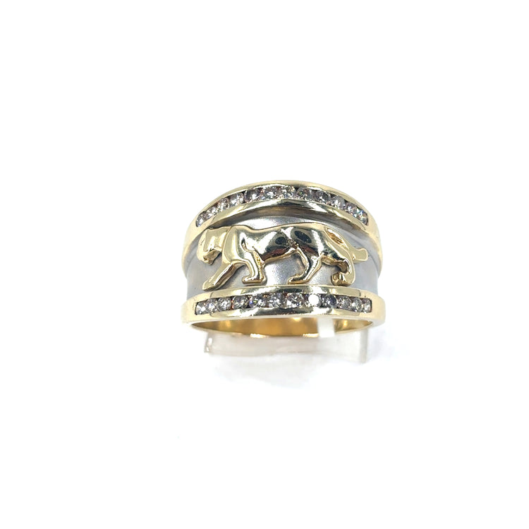 Men’s 9ct Yellow & White Gold Panther Ring - 0.50ct Diamond R