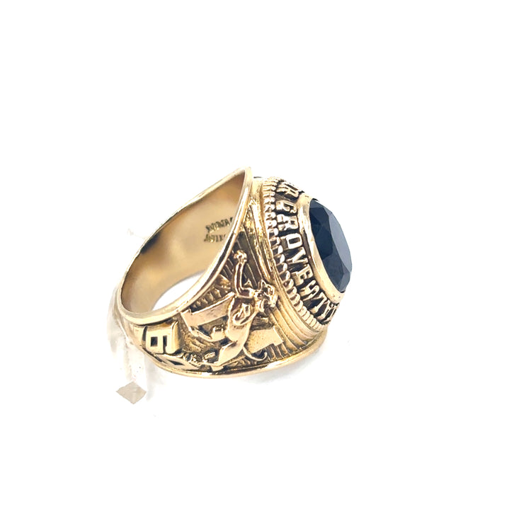 Men’s 10k Yellow Gold 1964 | Cedar Groves Memorial | Black Stone Set American College Ring - 9.6g N