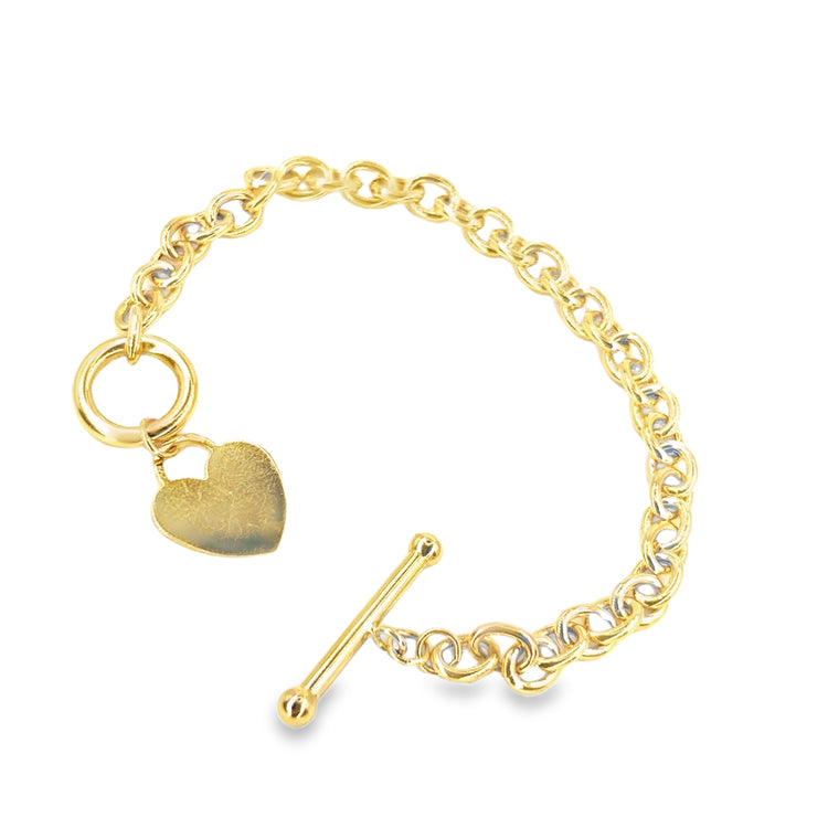 Women’s 9ct Yellow Gold Hollow Heart Hook Eye Bracelet - 6g