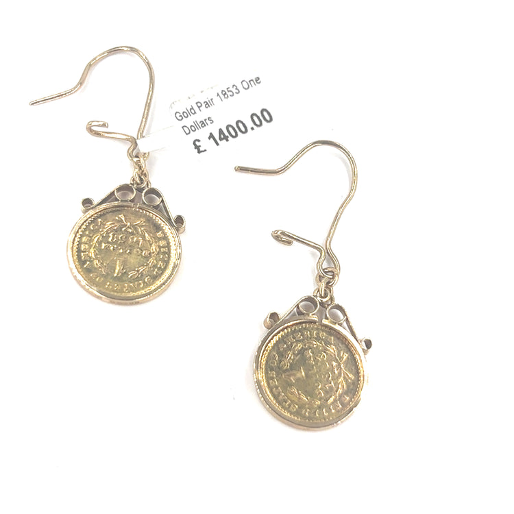Women’s 22ct & 9ct Original American Dollar Coin Earrings - 1853