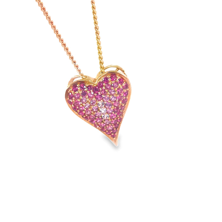 Women’s 18ct Rose gold Pink Sapphire Pave Heart Pendant & Chain - 8g