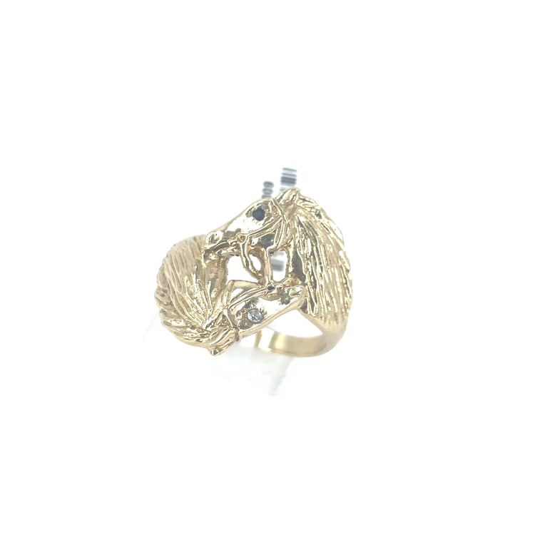 Men’s 9ct Yellow Gold Double Horse Head Ring - 9.7g