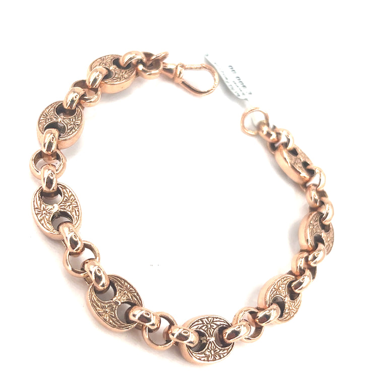 Women’s 9ct Rose Gold Anchor Link Engraved Bracelet - 8”