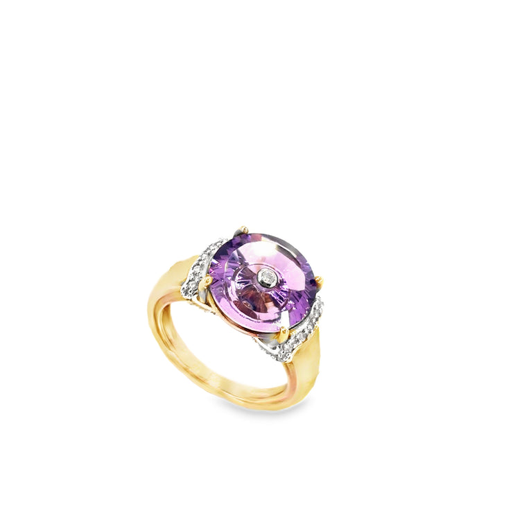 Women’s 9ct Yellow Gold Glenn Lehrer TorusRing Amethyst Diamond Ring - 6g