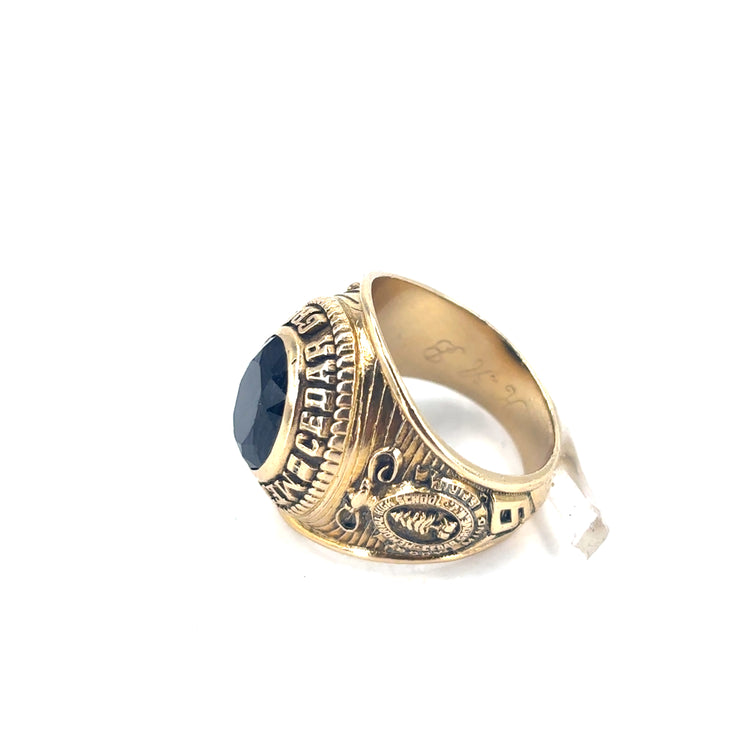 Men’s 10k Yellow Gold 1964 | Cedar Groves Memorial | Black Stone Set American College Ring - 9.6g N