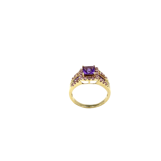 9CT Amethyst and Pink Gemstone Cocktail Ring in Yellow Gold - Hyman’s Jewellers