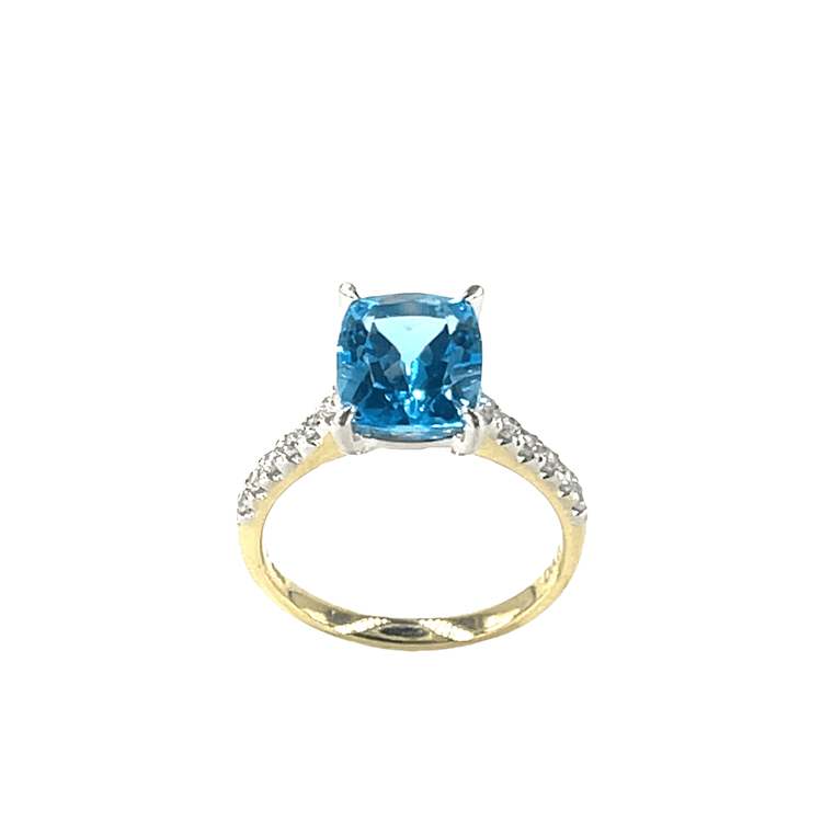 9ct Cushion Cut Blue Topaz Solitaire Ring in Yellow Gold 3.2g - Hyman’s Jewellers
